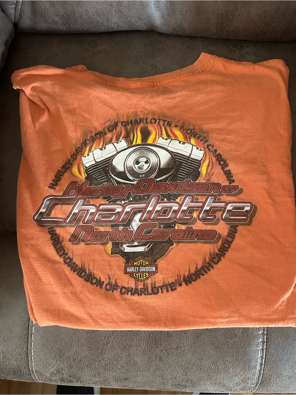 Harley-Davidson Orange Charlotte North Carolina Engine Graphic Tee
